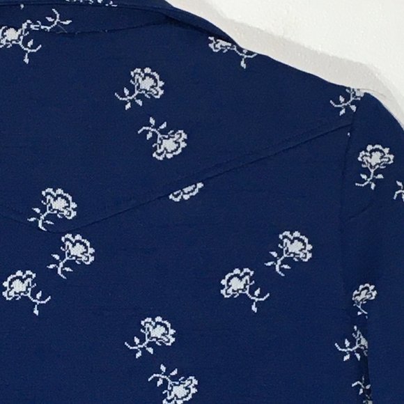 Vintage 70s Blue Button Front Jacket, Pointy Dagger Collar Western Style Floral - Picture 16 of 16